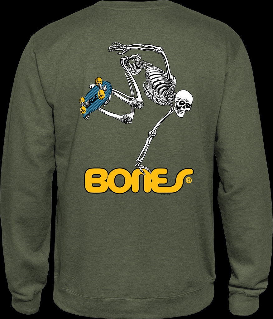 Powell Peralta Skateboard Skeleton Midweight Crewneck Sweatshirt Army
