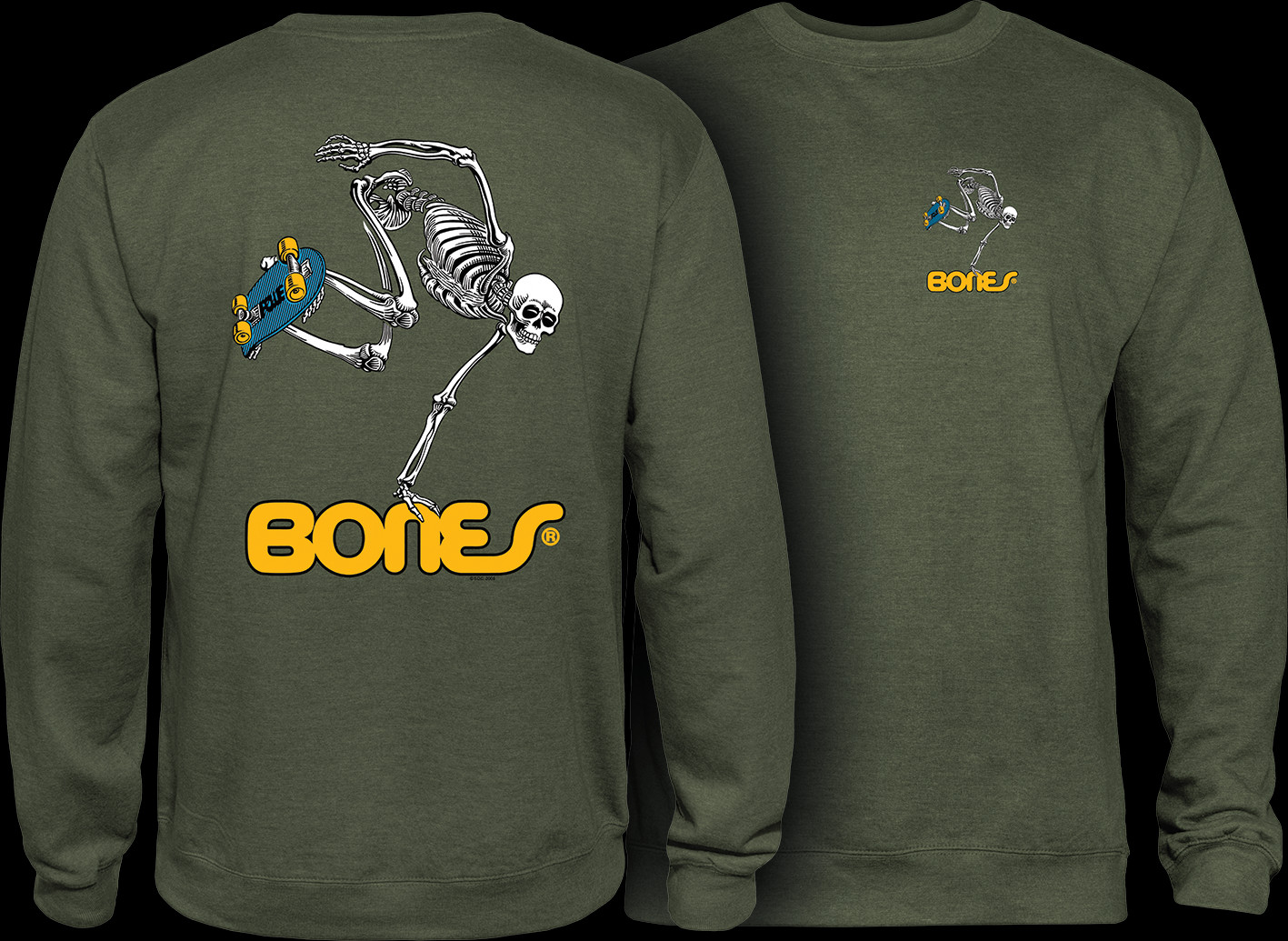 Powell Peralta Skateboard Skeleton Midweight Crewneck Sweatshirt Army