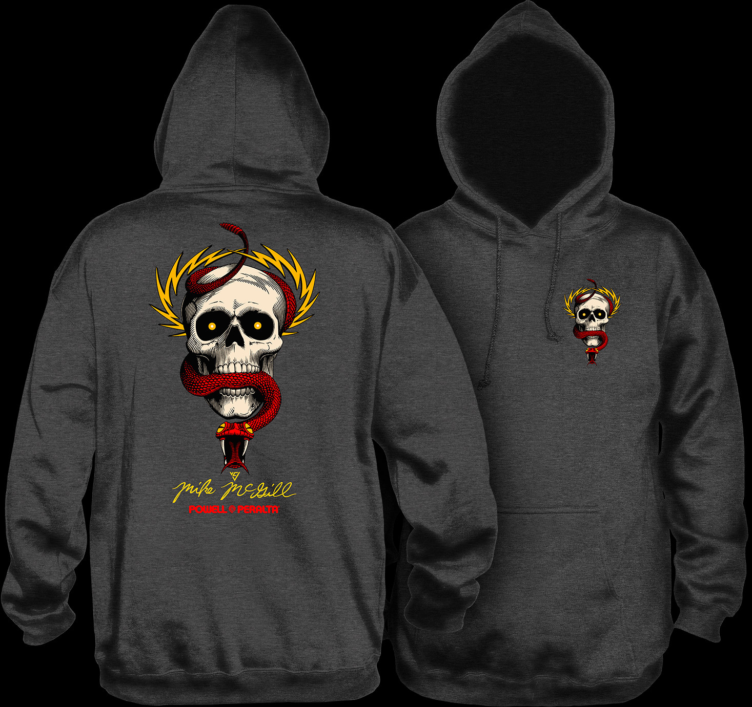 Powell Peralta McGill Skull and Snake Hooded Sweatshirt Charcoal Photo ...