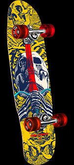 Powell Peralta Mini Skull & Sword Yellow/Blue - Complete Skateboard - 8 X 30