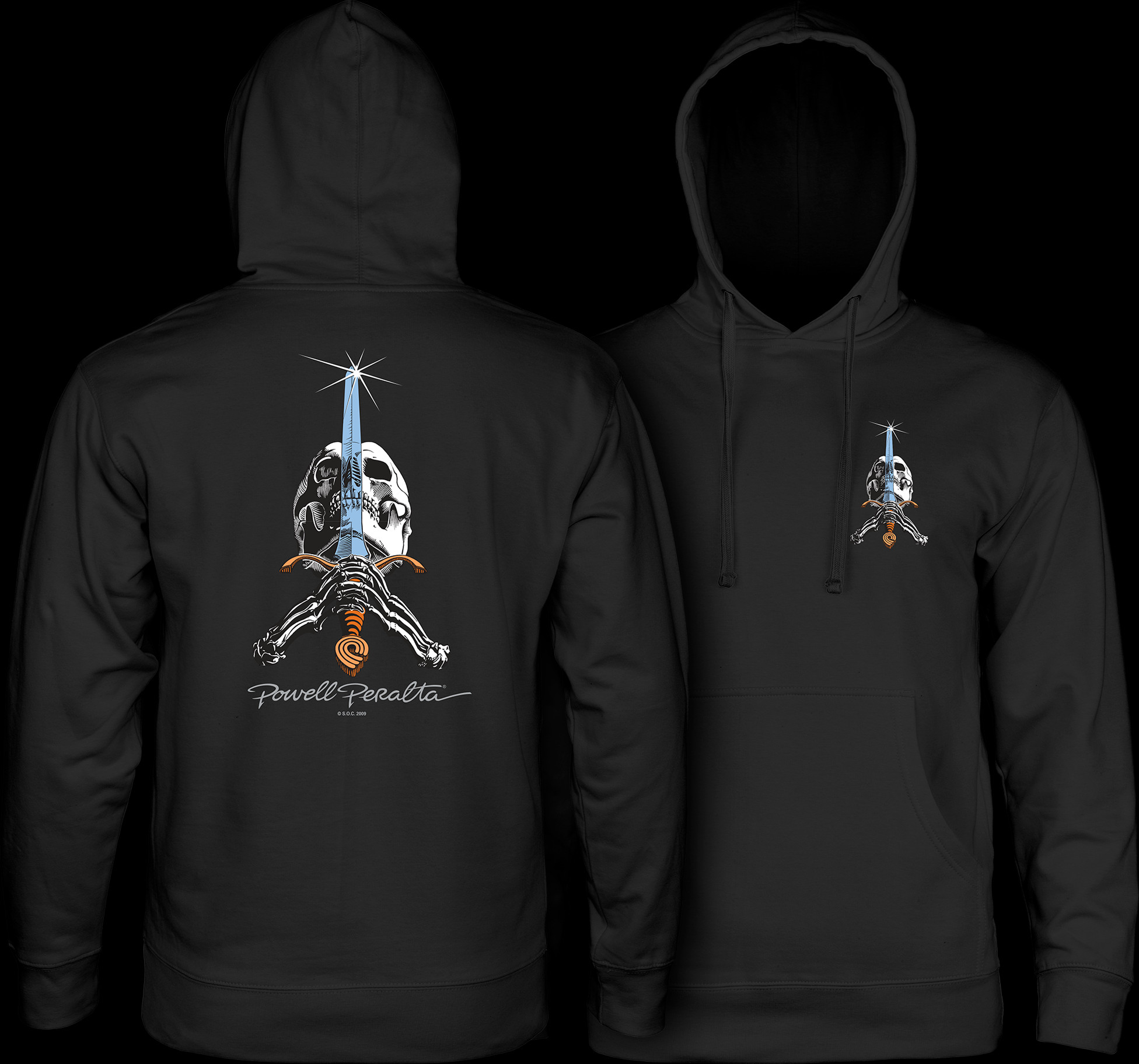 Powell Peralta Skull & Sword Midweight Hooded Sweatshirt - Black