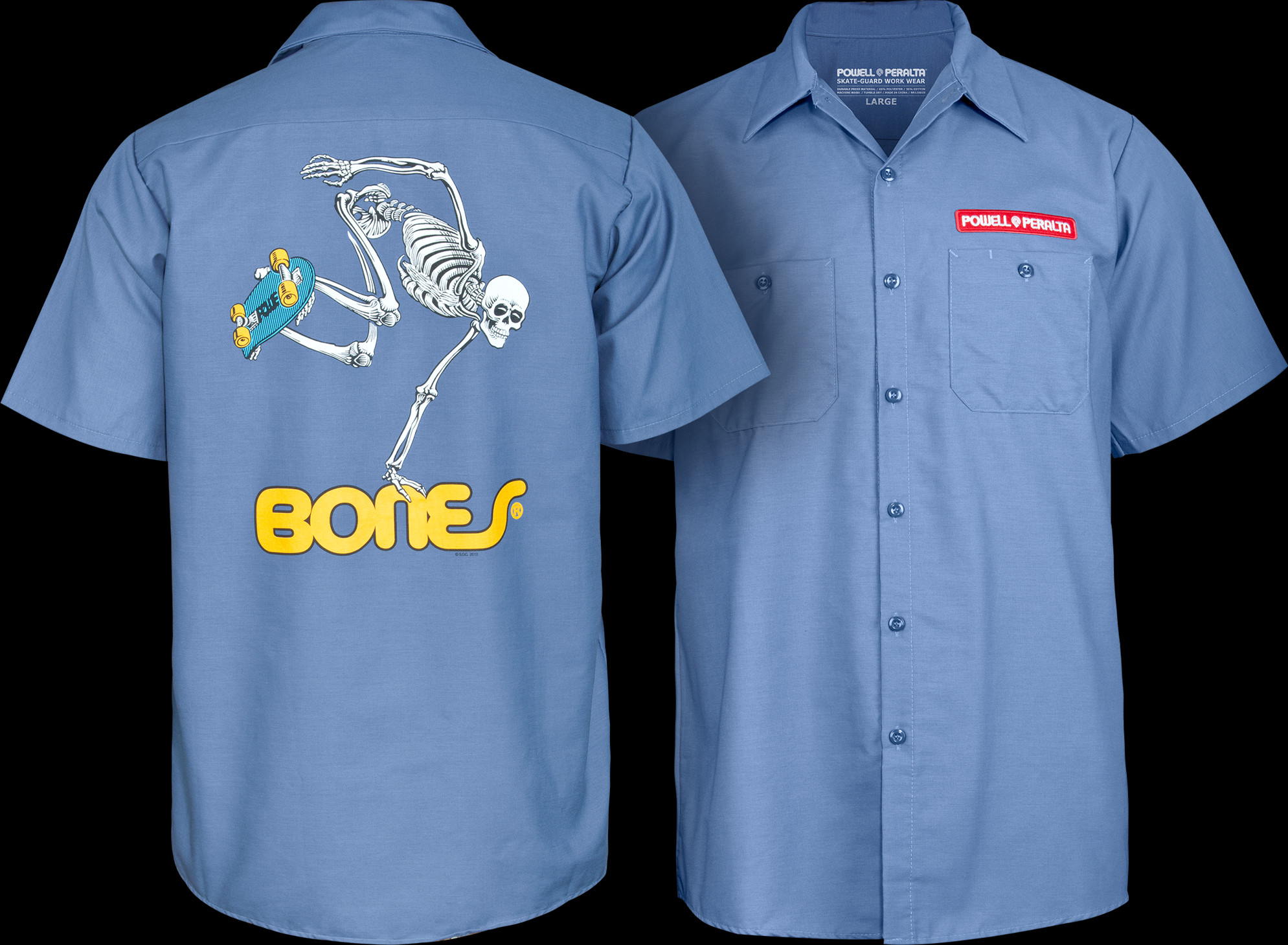 Powell Peralta Work Shirt Skateboard Skeleton Postal Blue - Powell
