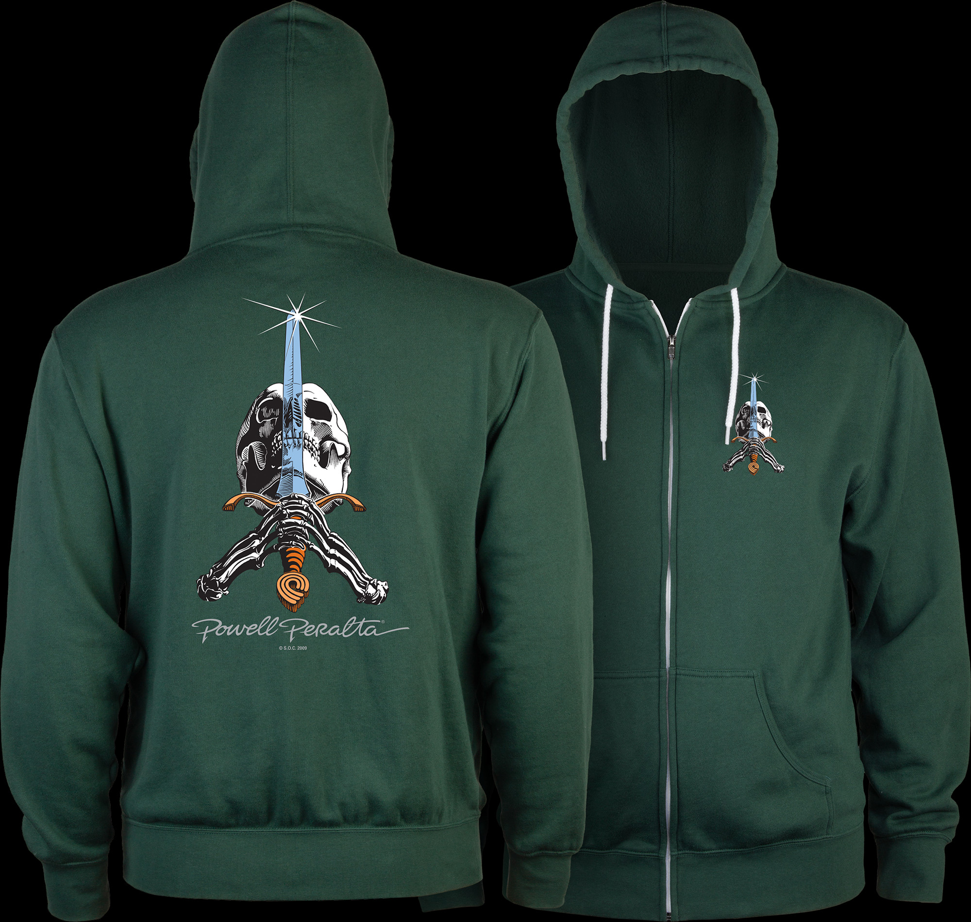 Powell Peralta Skull & Sword Lightweight Zip Hoodie Alpine Green
