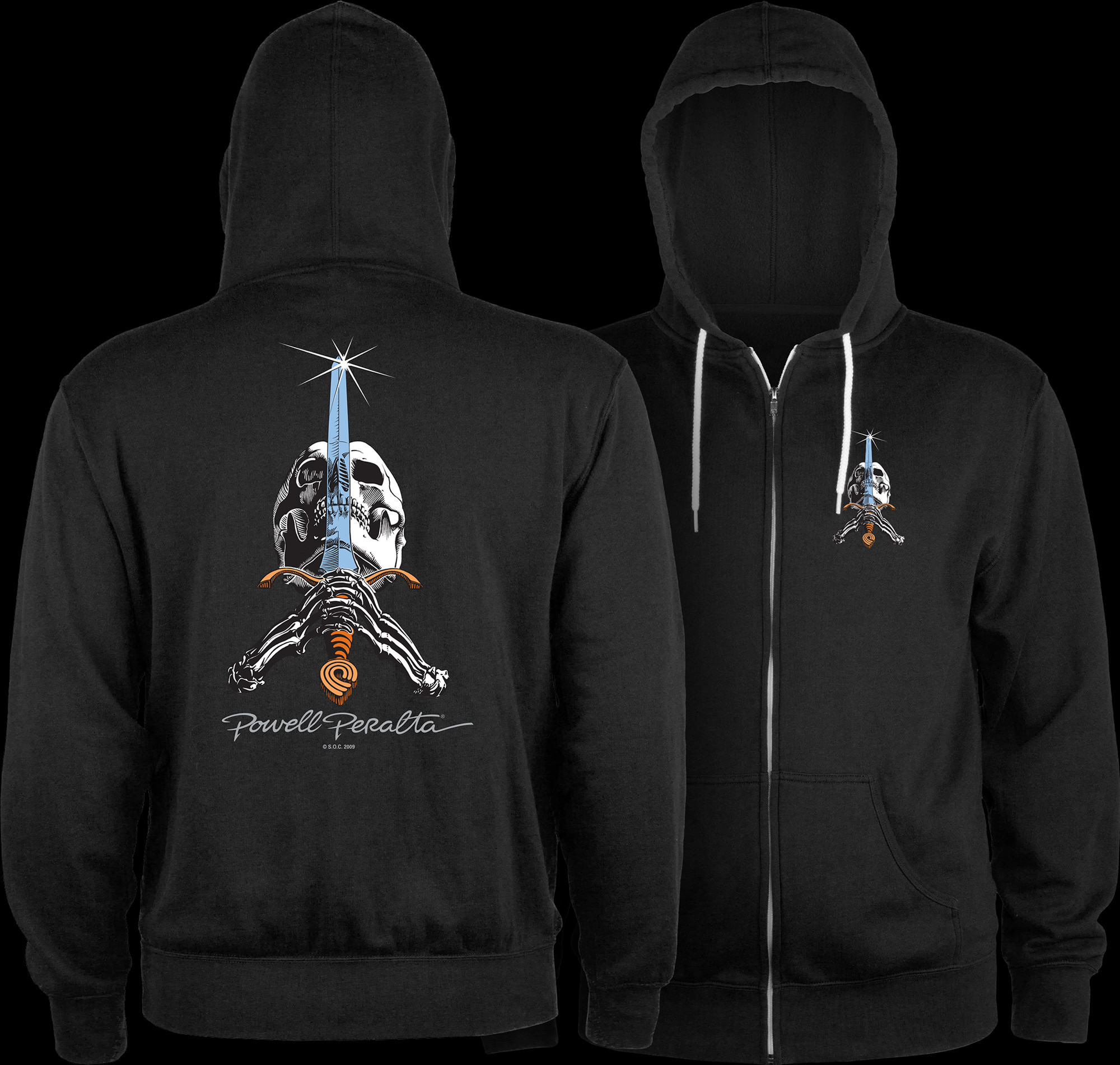 古着ヴィンテージPOWELL PERALTA スカル&ソード　パーカー　サイズM Powell Peralta Skull & Sword Lightweight Zip Hoodie Black - Powell