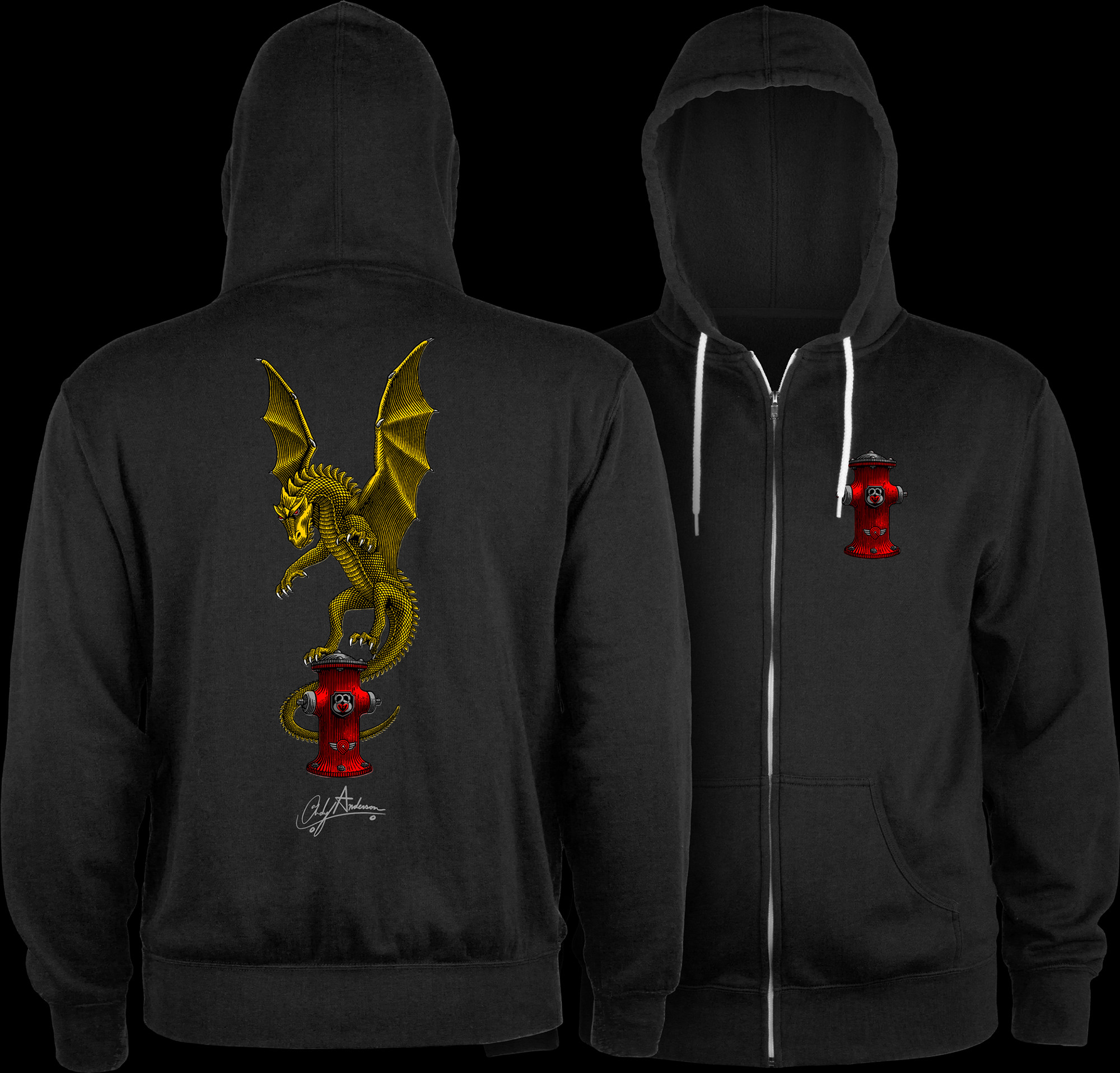 Powell Peralta Andy Anderson Hydrant Lightweight Zip Hoodie Black