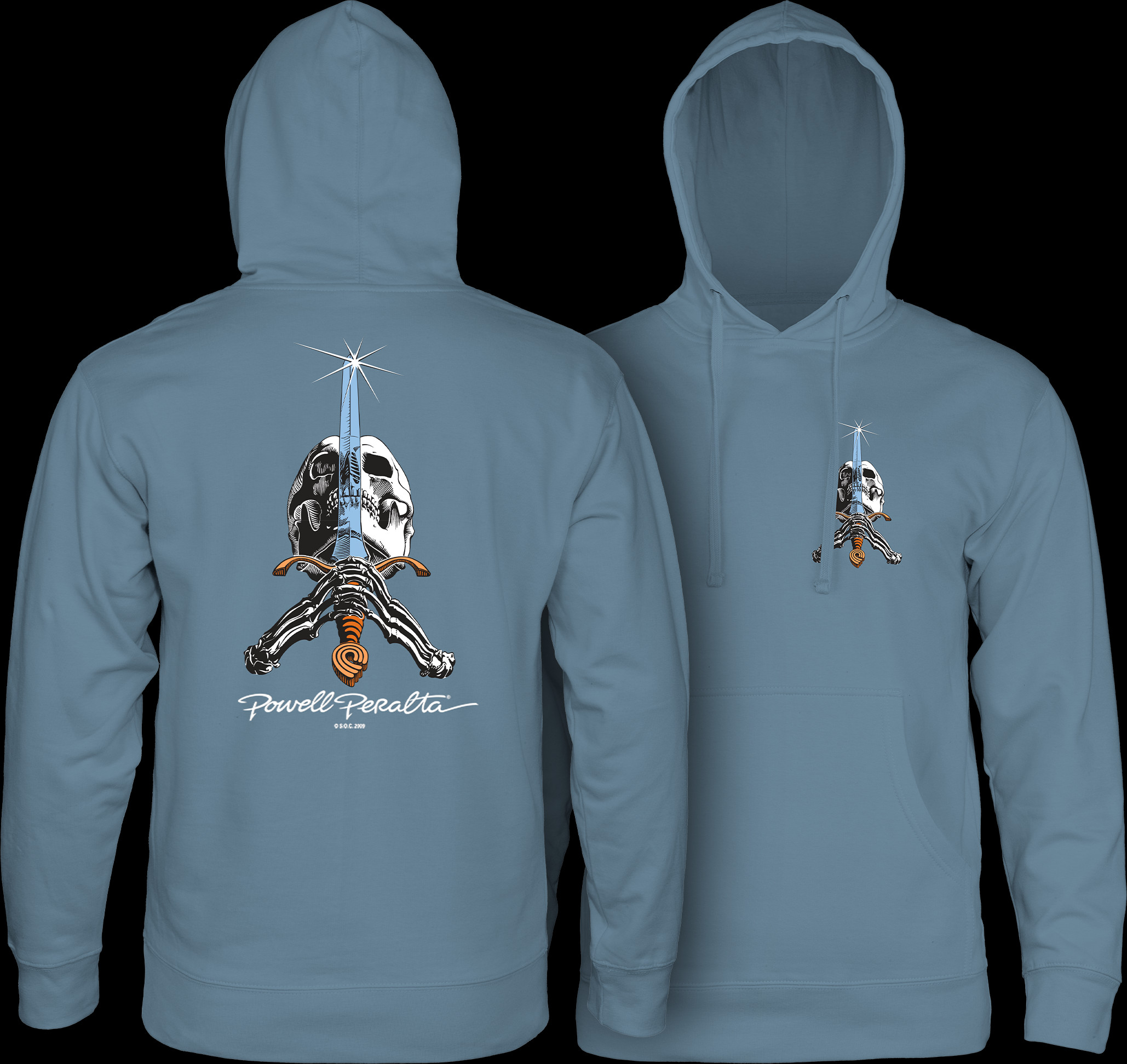 Powell Peralta Skull & Sword Hooded Sweatshirt Mid Weight Storm
