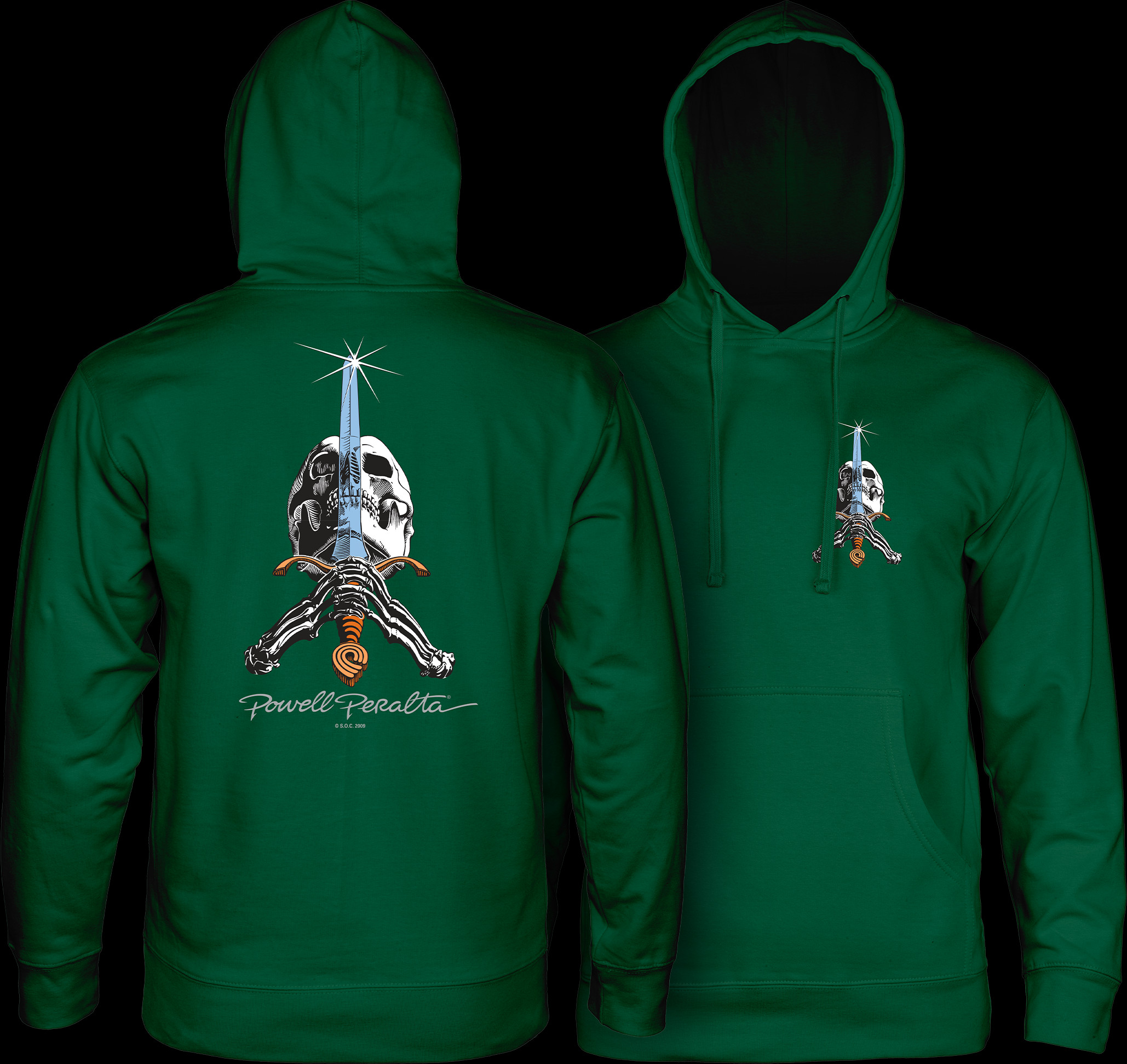 Powell Peralta Skull & Sword Hooded Sweatshirt Mid Weight Alpine