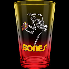 Powell Peralta Pint Glass Skateboard Skeleton Yellow/Red Fade