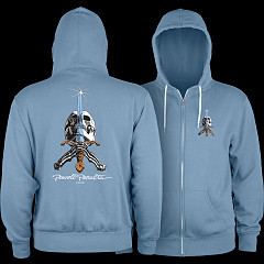 Powell Peralta Skull & Sword Lightweight Zipper Hooded Sweatshirt Misty Blue