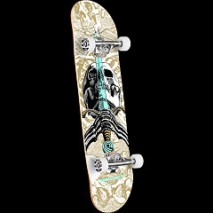 Powell Peralta Skull & Sword Birch Skateboard Complete White/Metallic Gold - Shape 242 - 8 x 31.45