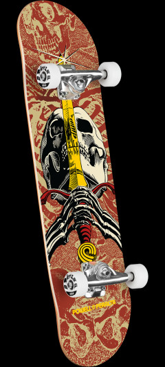 Powell Peralta Skull & Sword Birch Complete Skateboard Khaki/Burgundy - 7.5 x 28.65