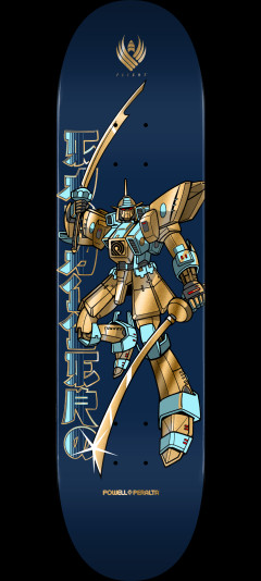 Powell Peralta Steve Caballero Gundam FLIGHT Skateboard Deck Blue / Gold Foil - Shape 244 - 8.5 x 32.08