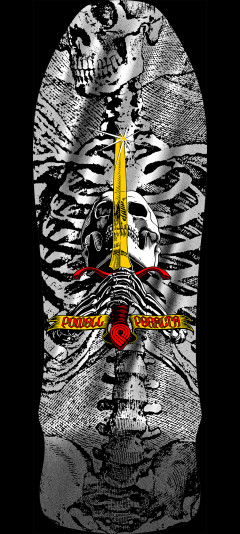 Powell Peralta Geegah Skull & Sword Reissue Silver Foil Skateboard Deck  - 9.75 x 30