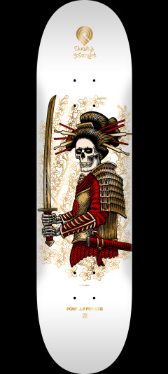Powell Peralta Sakura Yosozumi Onna-Bugeisha - White / Gold Foil - Skateboard Deck Shape 248 - 8.25 x 31.95