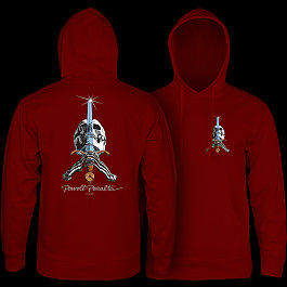 Powell Peralta Skull & Sword Hooded Sweatshirt Mid Weight Maroon