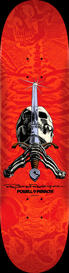 Powell Peralta Rodriguez Skull and Sword Skateboard Deck Red