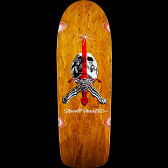 Powell Peralta OG Skull & Sword Reissue Skateboard Deck Brown Stain - 10 x 30