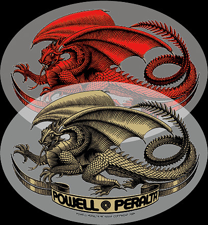 Powell Peralta Oval Dragon Sticker (Singles) - Red and Gold
