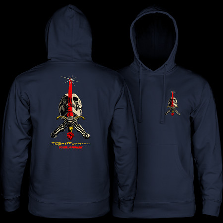 Powell Peralta Skull & Sword Hooded Sweatshirt Mid Weight Navy W 