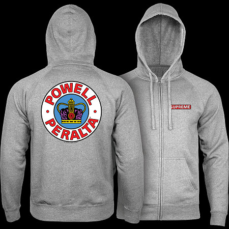 Powell Peralta Supreme Hooded Zip Sweatshirt - Gunmetal Heather