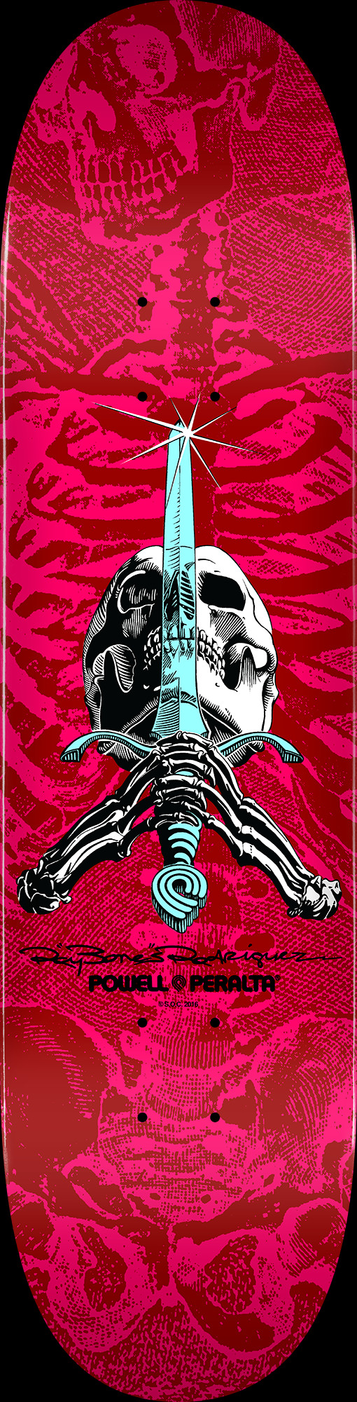 Powell Peralta Skull and Sword Skateboard Deck Red/Pink - Shape