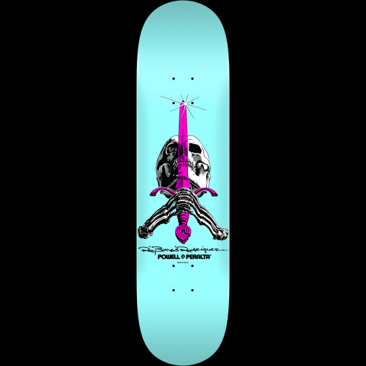 Powell Peralta Skull and Sword Skateboard Deck Pastel Blue - 9 x 32.95
