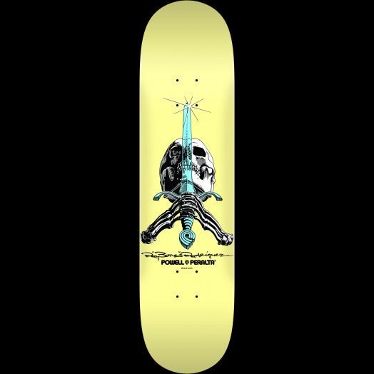 Powell Peralta Skull and Sword Skateboard Deck Pastel Yellow 243 K20 - 8.25 x 31.95