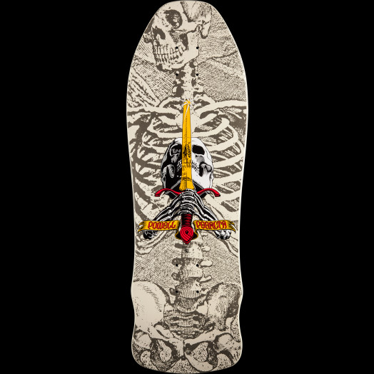 Powell Peralta Skull and Sword GeeGah Skateboard Deck White - 9.75 x 30