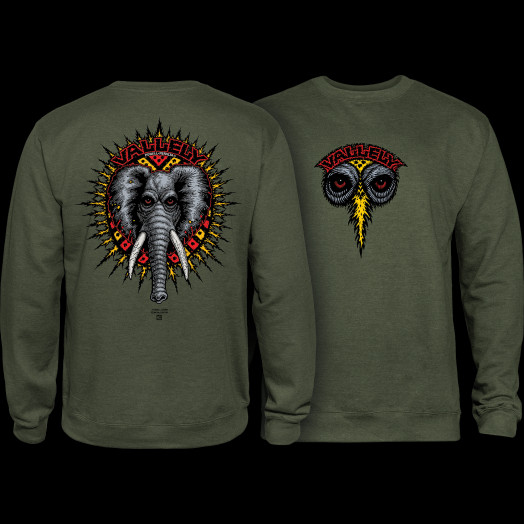 Powell Peralta Mike Vallely Elephant Midweight Crewneck Sweatshirt - Army