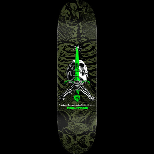 Powell Peralta Skull and Sword Skateboard Deck Green - Shape 248 - 8.25 x 31.95