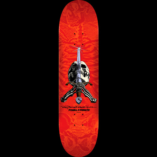 Powell Peralta Rodriguez Skull and Sword Skateboard Deck Red - Shape 243 - 8.25 x 31.95