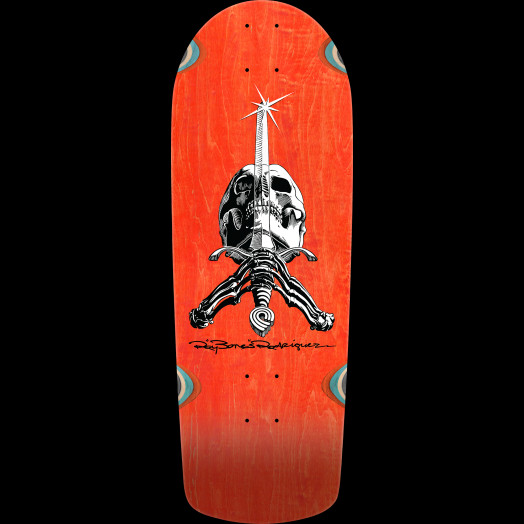 Powell Peralta OG Snub Ray Rodriguez Skull & Sword Reissue Skateboard Deck Orange Stain - 10 x 28.25