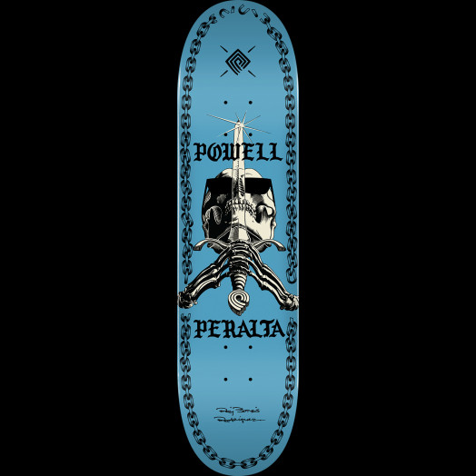 Powell Peralta Skull And Sword Chainz Skateboard Deck Blue - Shape 249 - 8.5 x 32.08