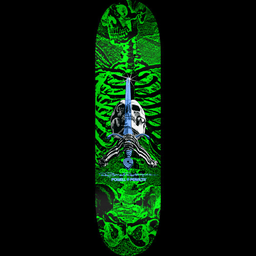 Powell Peralta Skull and Sword Skateboard Deck Green - Shape 242 - 8 x 31.45
