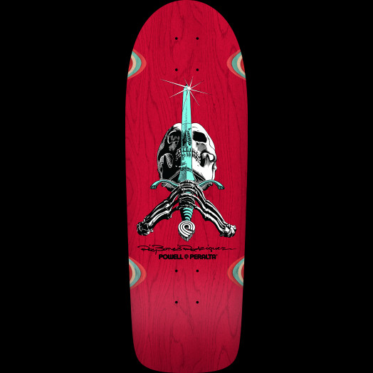 Powell Peralta OG Ray Rodriguez Skull & Sword Reissue Skateboard Deck Red  Stain - 10 x 30
