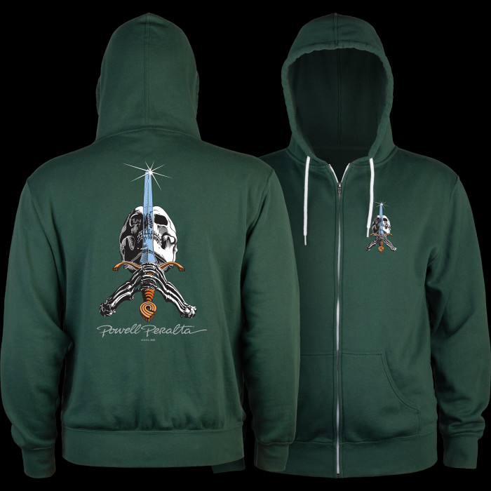 Powell Peralta Skull & Sword Lightweight Zip Hoodie Alpine Green