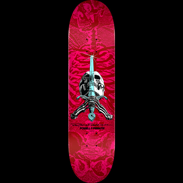 Powell Peralta Skull and Sword Skateboard Deck Red/Pink - Shape