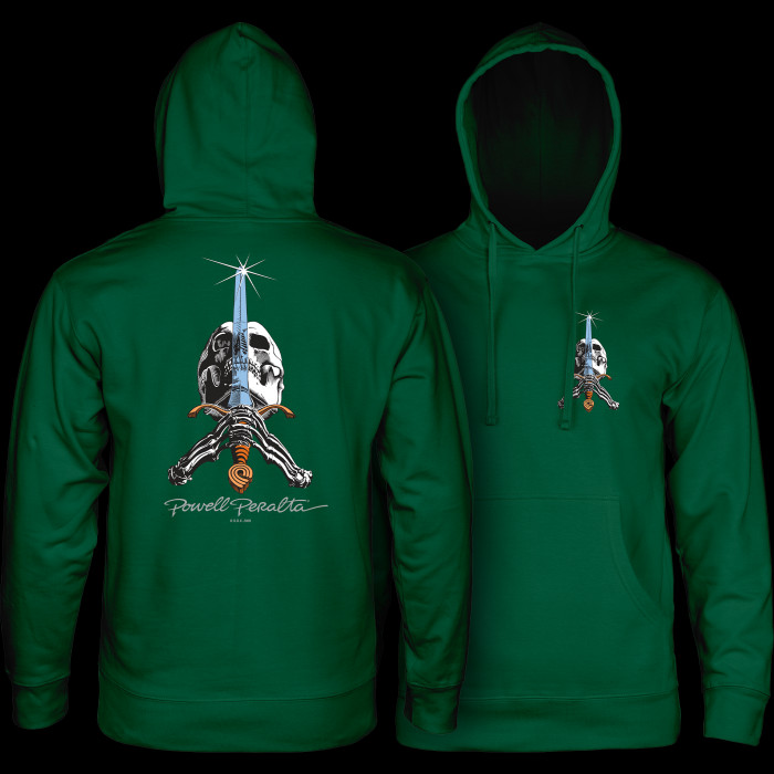 古着ヴィンテージPOWELL PERALTA スカル&ソード　パーカー　サイズM Powell Peralta Skull & Sword Hooded Sweatshirt Mid Weight Alpine